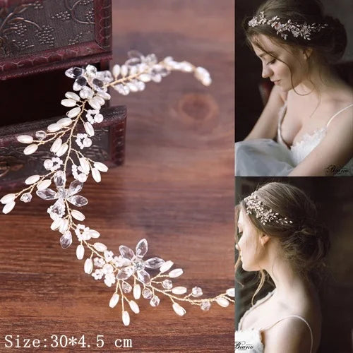 Rhinestone Crystal Headbands Wedding Hair Accessories Bridal Pearl Headband Pearl Hair Band Handmade Bridal Head Jewelry