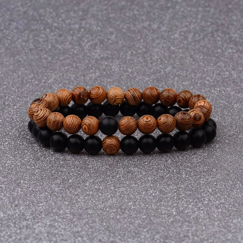 Couples Distance Bracelet Natural Wood Stone White and Black Yin Yang Beaded Bracelets for Men Women Best Friend Valentine's Day