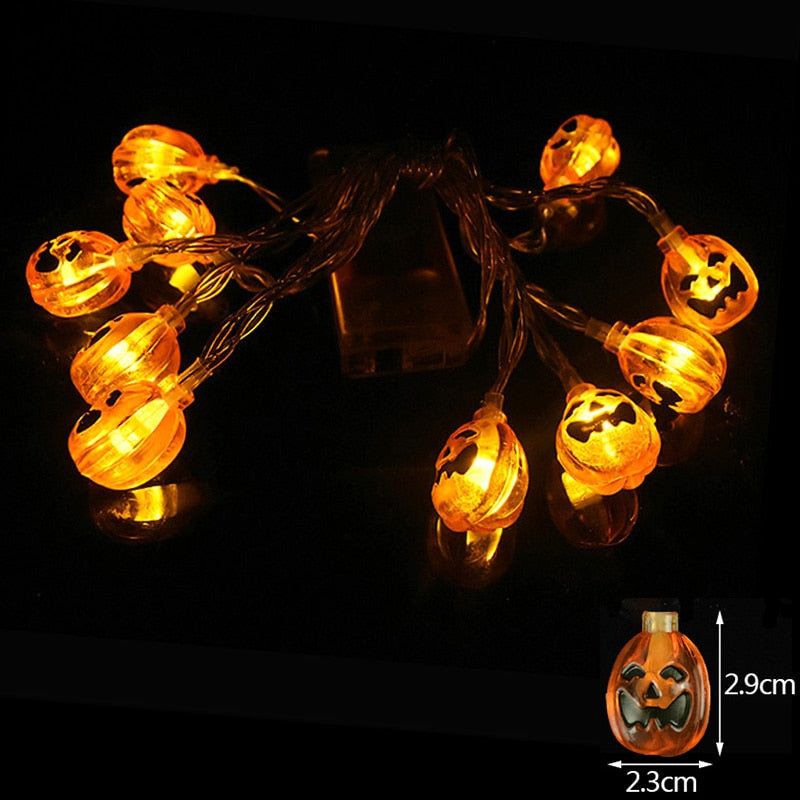 10LED Halloween Pumpkin Spider Bat Skull String Lights Lamp DIY Hanging Horror Halloween Decoration for Home Party Supplies