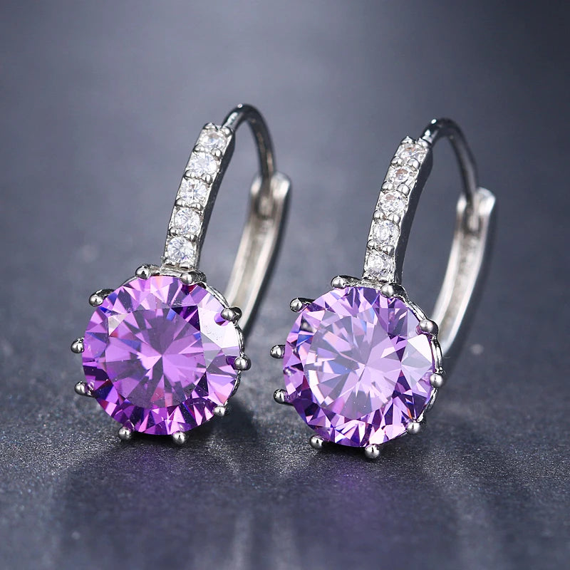Classic Green AAA Cubic Zirconia Stud Earrings Round Crystal Girl Ear Studs for Women Multicolor Jewelry Brincos AE176