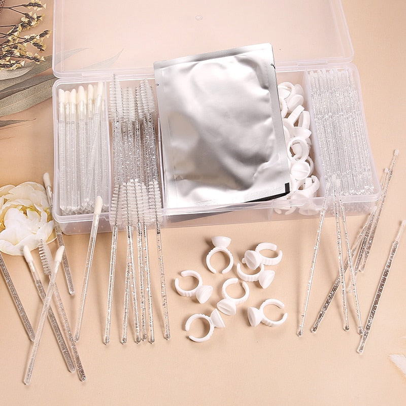 Eyelash Extension Set With Box Lashes Micro Brush Tape Glue Ring Eye Pad Disposable Mascara Applicator Eyelashes Tool