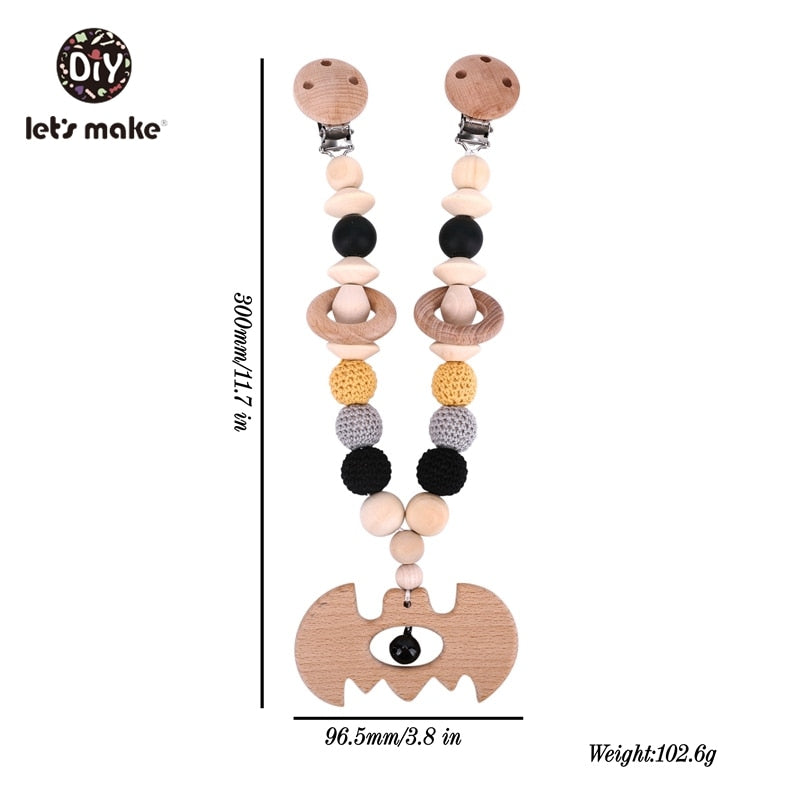 Let's Make Wood Teether Baby Bed Hanging Rattles Toy Make Noise Bird Elephant Shape Crochet Beads Bracelet Pram Clip Baby Rattle