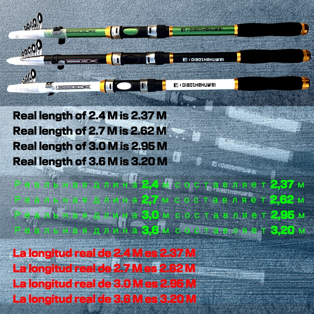 GHOTDA Sea Pole Carbon FRP Material Fishing Rod Quality 2.1m - 3.6m Telescopic Fishing Rod Carbon Fiber Spinning Rod