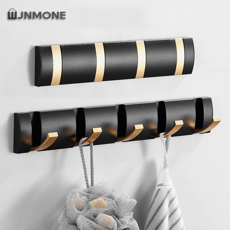 Black Golden Robe Hooks Folding Towel Hanger Nail Installation Wall Hooks C