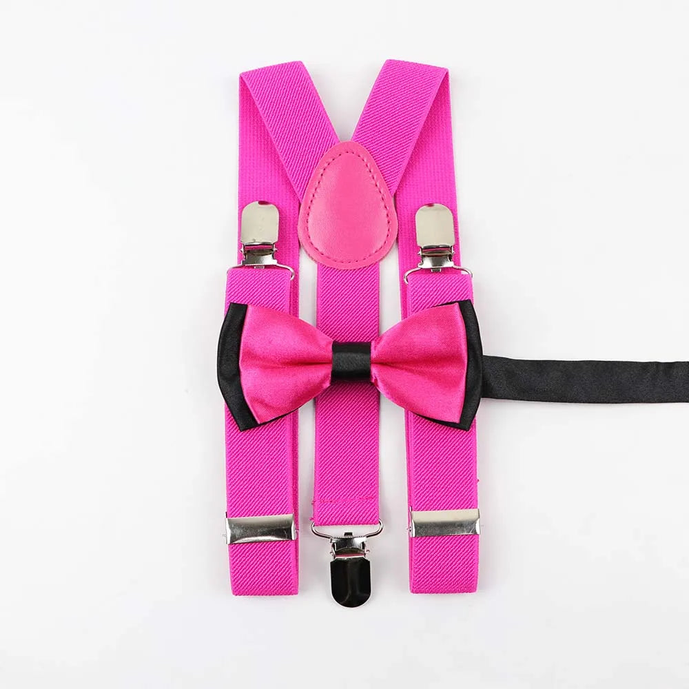 Solid Color Children Belt Bowtie Set Baby Boys Suspenders Polyester Y-Back Braces Two Colors Bow Tie Adjustable Elastic Kids