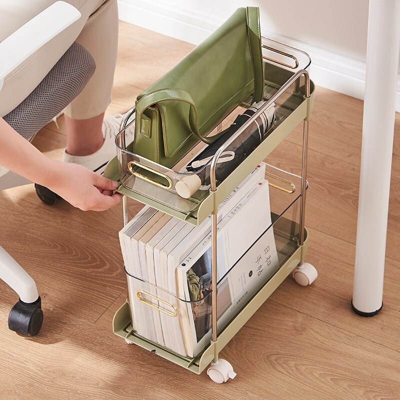 Creative Office Workstation Bag Holder Under Desk Mobile Bookcase School Book Bag Desk Organizer Cabinet Trolley Shelf
