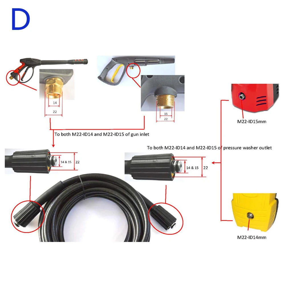 6m 10 Meters 160bar 2320psi High Pressure Water Cleaning Hose Cord Pipe for Interskol Elitech High Pressure Washer Hose