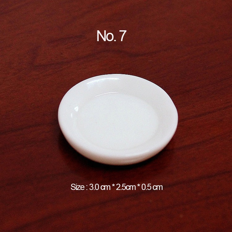 10pcs White Plate Dishes Simulation Plates Miniature Pretend Play Kitchen Toys Dinner Tableware Doll House Accessories Kids