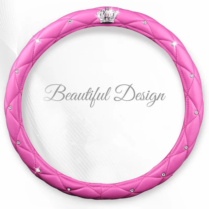 Women PU Leather Car Steering Wheel Covers Diamond Black Pink Auto Steering-Covers Cases for Lady Girls Car Accessories
