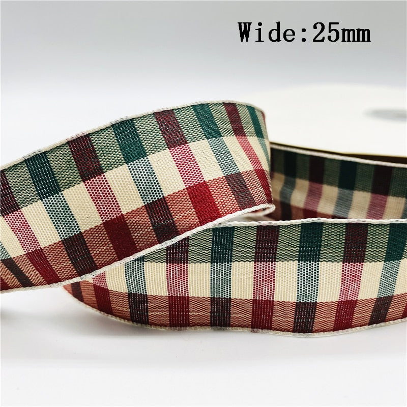 5yards/Lot 25mm Plaid Ribbon Christmas Decor Ribbon for Handmade Design Christmas Decoration DIY