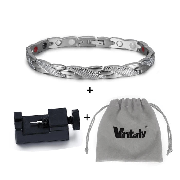 Vinterly Health Energy Bracelet Male Cross Stainless Steel Magnetic Bracelet Men Gold-Color Chain Link Bracelet for Men Jewelry