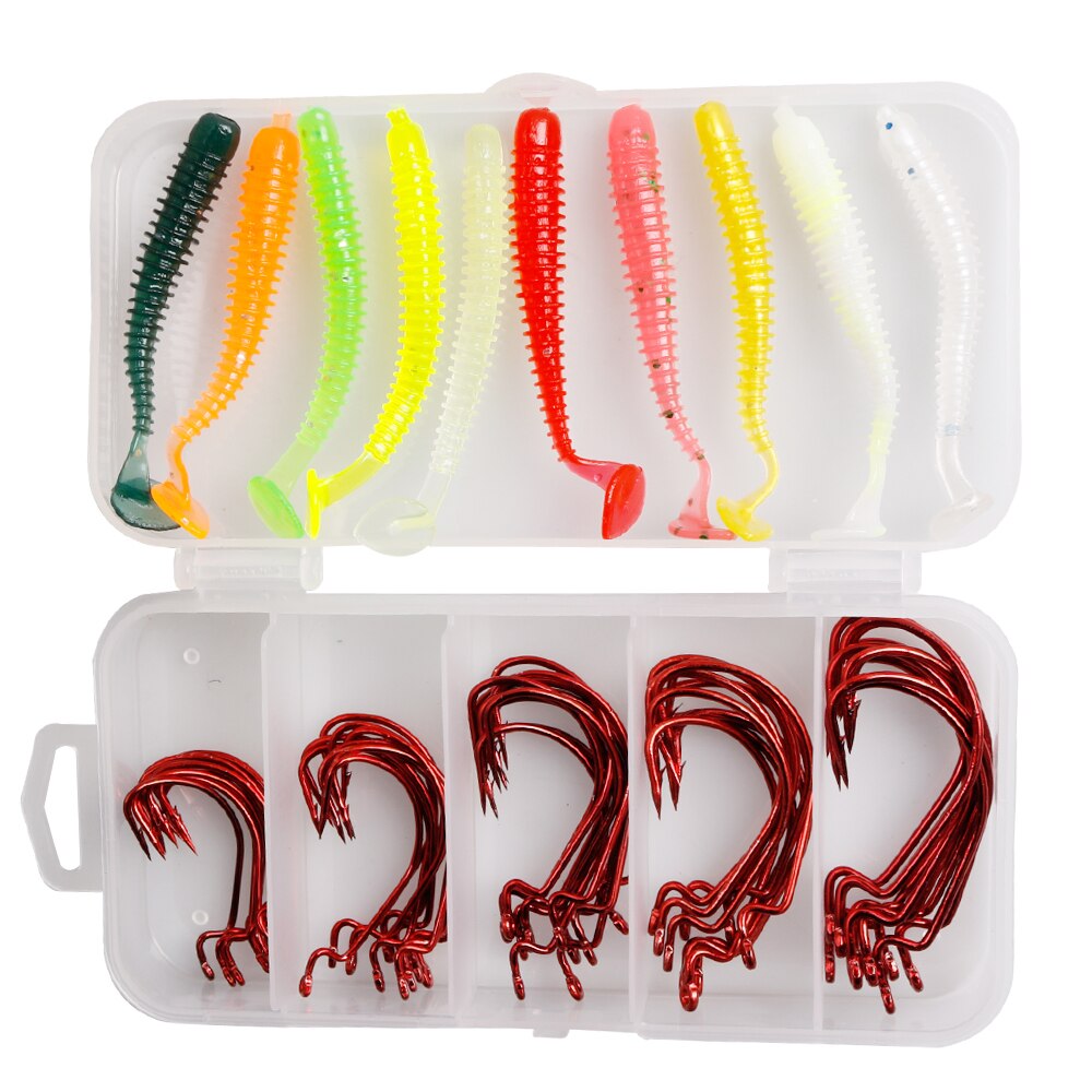 60pcs/Lot Sea Fishing Hook With Soft Lures 2#1#1/0#2/0#3/0# Carp Snap Fishing Big Hooks Tackles Accessories Fish Hook With Box