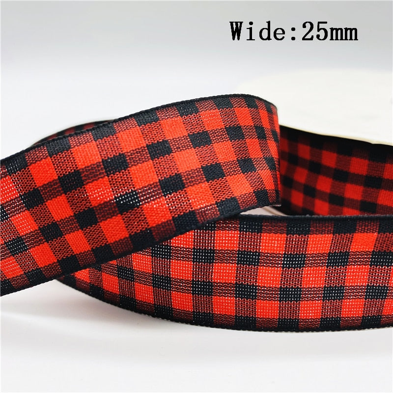 5yards/Lot 25mm Plaid Ribbon Christmas Decor Ribbon for Handmade Design Christmas Decoration DIY