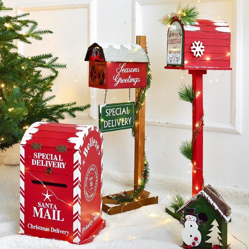 Christmas Decor Floor Letterbox Postbox Home Outdoor Wood Christmas Party Decora