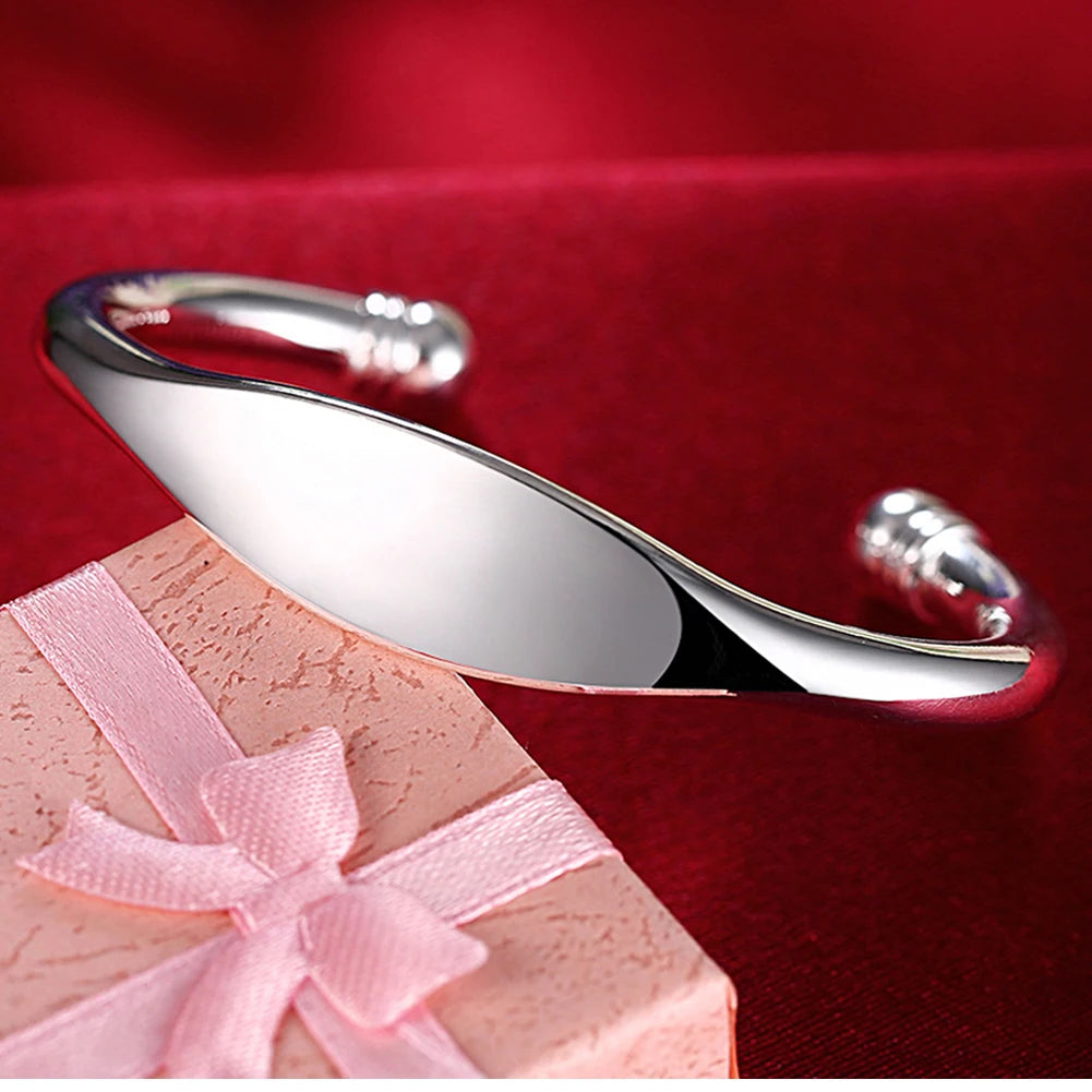 Andara 925 Sterling Silver Round Heart Open Bracelet for Women Jewelry Cuff Bangles