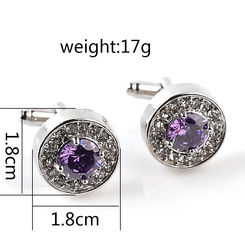 Luxury Cufflinks for Mens and Women Zircon White Purple Crystal Clear Cuff Button High Quality for Groom Wedding