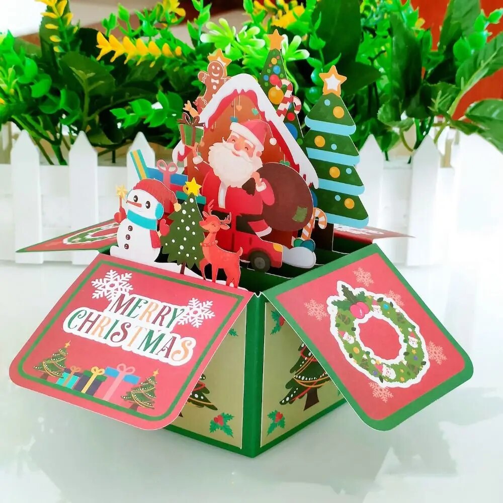 Santa Claus 3D Pops-Up Bouquet Girlfriend Swan Mermaid Merry Christmas Cards Xma