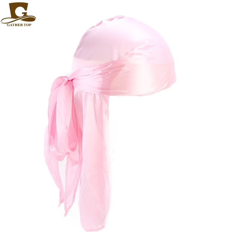Fashion Men's Satin Durags Bandanna Turban Wigs Pirate Hat Men Silky Durag Headwear Headband