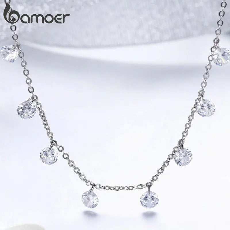 Bamoer 925 Sterling Silver 14K Gold Plated Dainty Chain Choker 5A Cubic Zirconia Pendant Necklace Women Girl Jewelry 16.53”