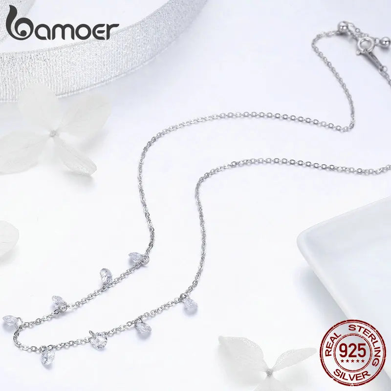 Bamoer 925 Sterling Silver 14K Gold Plated Dainty Chain Choker 5A Cubic Zirconia Pendant Necklace Women Girl Jewelry 16.53”