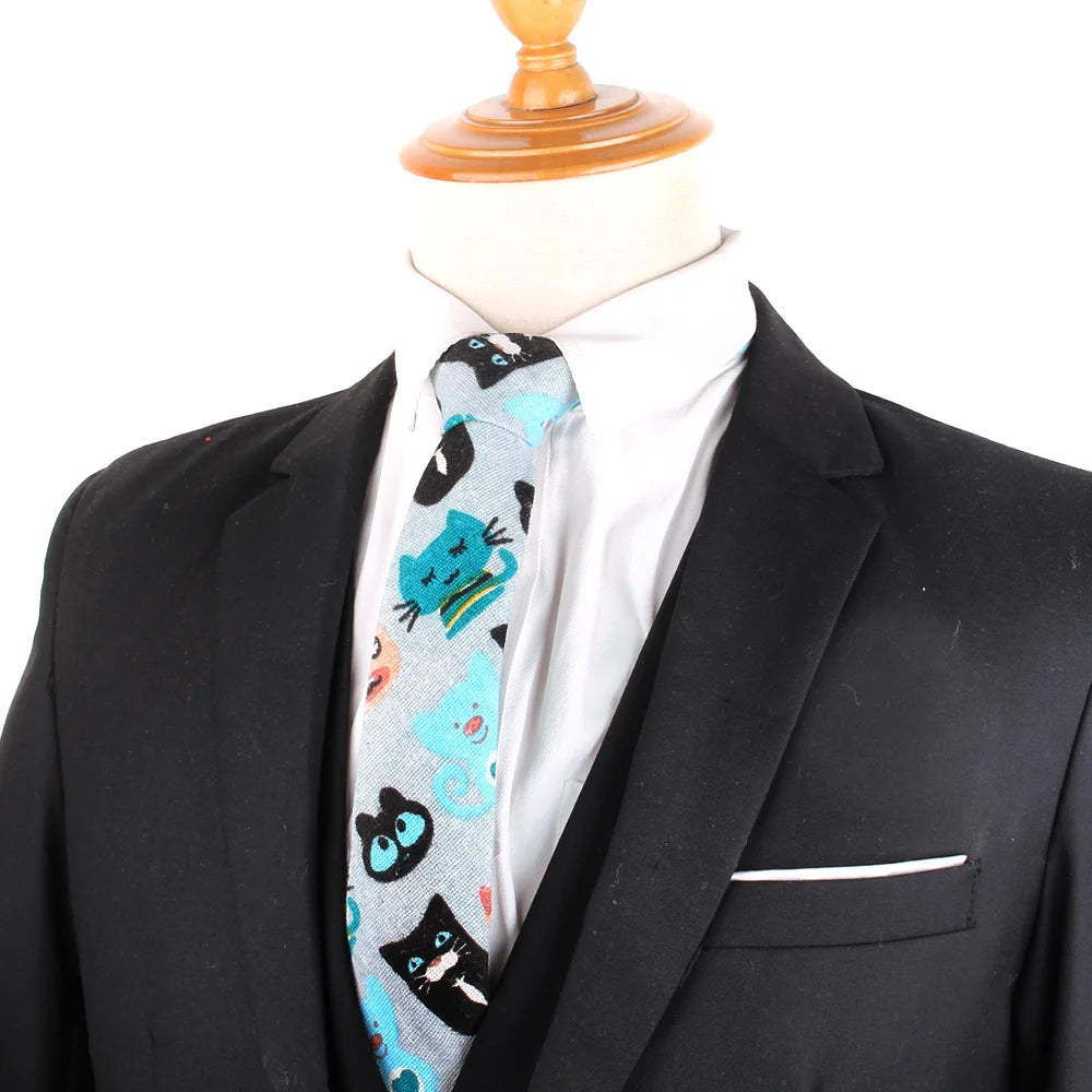 CartoonSkinny Tie for Men Women Narrow Neck Tie for Wedding Casual Cartoon Neckties Classic Suits Slim Cotton Linen Neck Ties