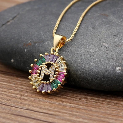 Gold Color Initial Multicolor CZ Necklace Charm Letter Necklace Name Jewelry for Women Accessories Girlfriend
