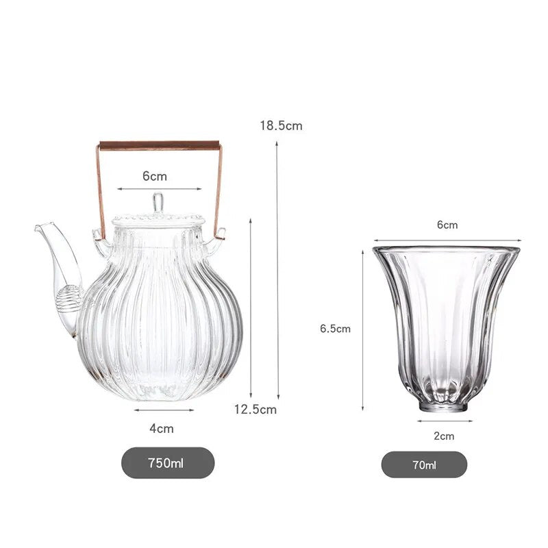 750ml Heat Resistant Glass Teapot Cup Set Handmade Chrysanthemum Petals Shape Go