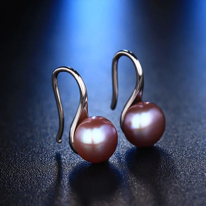 HENGSHENG Trendy Jewelry Earrings 8-9mm Black 100% Nature Freshwater Pearl Earring for Women 925 Silver Earrings