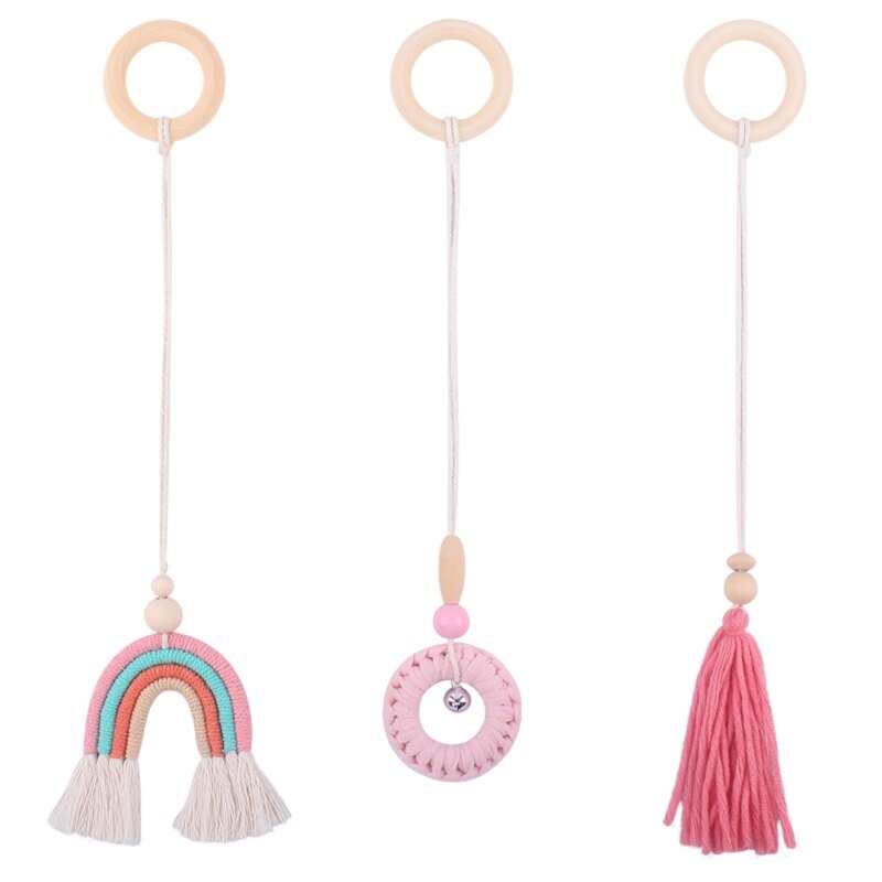 3 Pcs/Set Nordic Baby Gym Frame Game Pendants Sensory Nursery Ring-Pull Toy Wooden Clothes Rack Kids Room Decoration