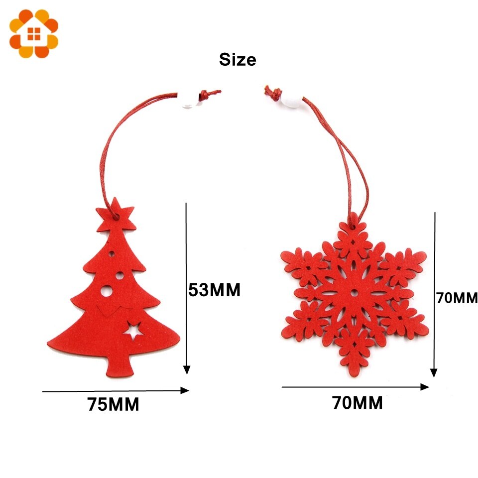 6PCS DIY White&Red Snowflakes Christmas Wooden Pendants Ornaments for Xmas Tree