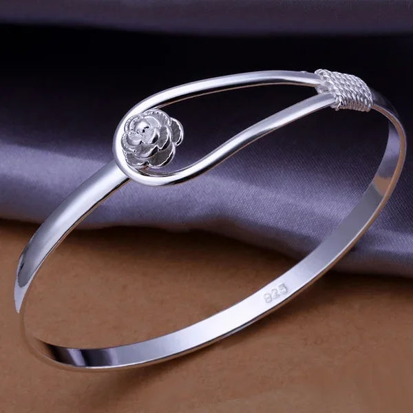 925 Silver Color Exquisite Luxury Gorgeous Fashion Wedding Women Lady Bracelet Bangle Charm Stamped Nice Birthday