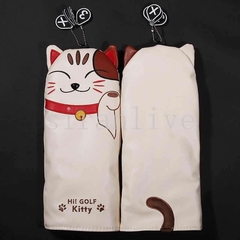 Money Cat PU Leather Golf Headcovers Head Covers Driver FW UT Utility With Number Tag