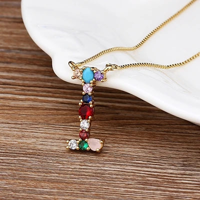 New Arrival Personal Name Letter Necklace Rainbow CZ Initials Alphabet Women Girls Gorgeous Family Jewelry