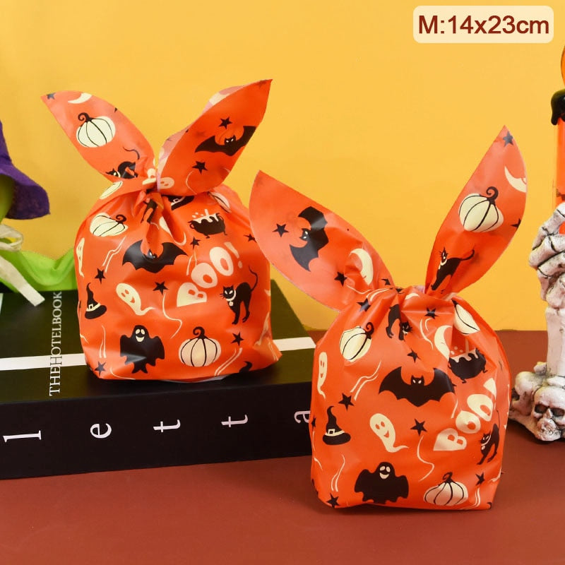 25/50pcs Halloween Candy Bags Pumpkin Bat Snack Biscuit Bag Trick or Treat Kids Favors Halloween Party Decoration Supplies