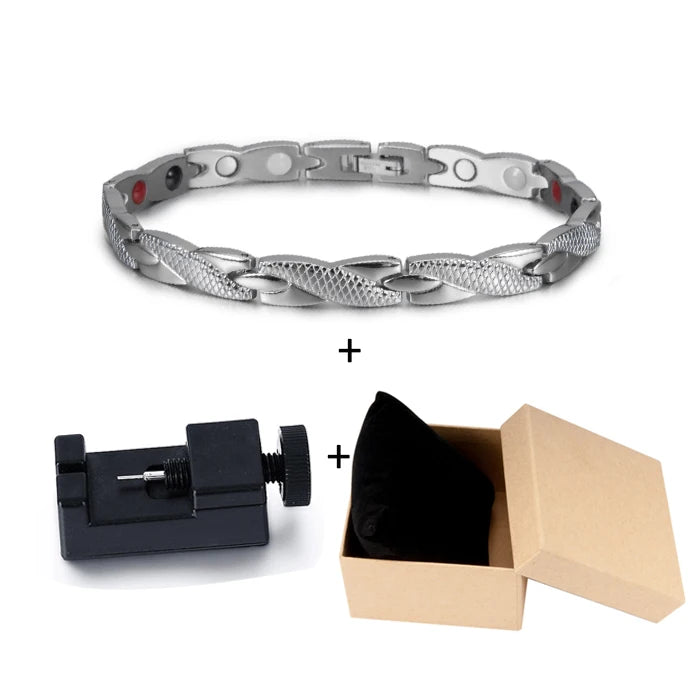 Vinterly Health Energy Bracelet Male Cross Stainless Steel Magnetic Bracelet Men Gold-Color Chain Link Bracelet for Men Jewelry
