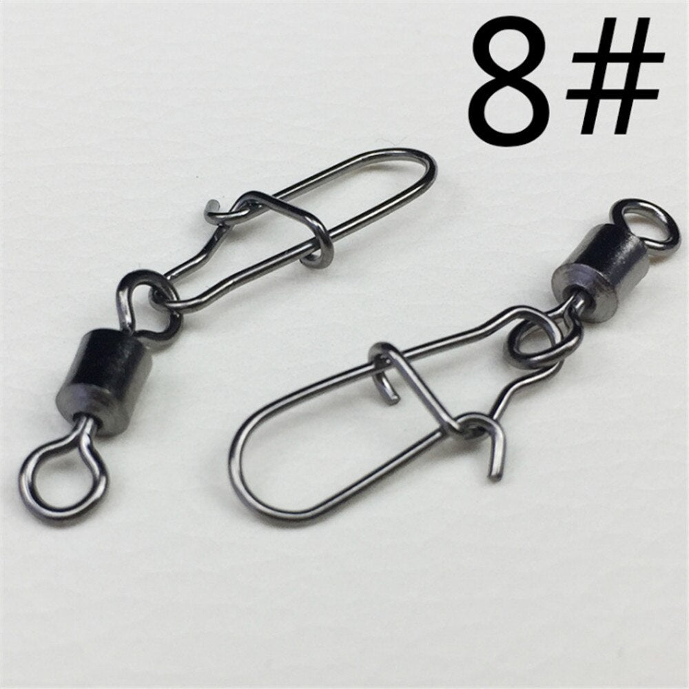30pcs/Lot 2# -10# High Speed Spinner Fishing Rolling Swivel With Fast Lock Snap Hook Lure Connector Bait Terminal Fishing Tackle