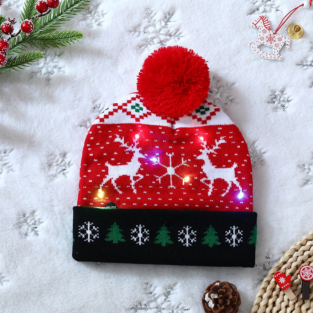 LED Christmas Hat Sweater Knitted Beanie Christmas Light Up Knitted Hat Christmas for Kids Adult Xmas 2023 New Year Decor