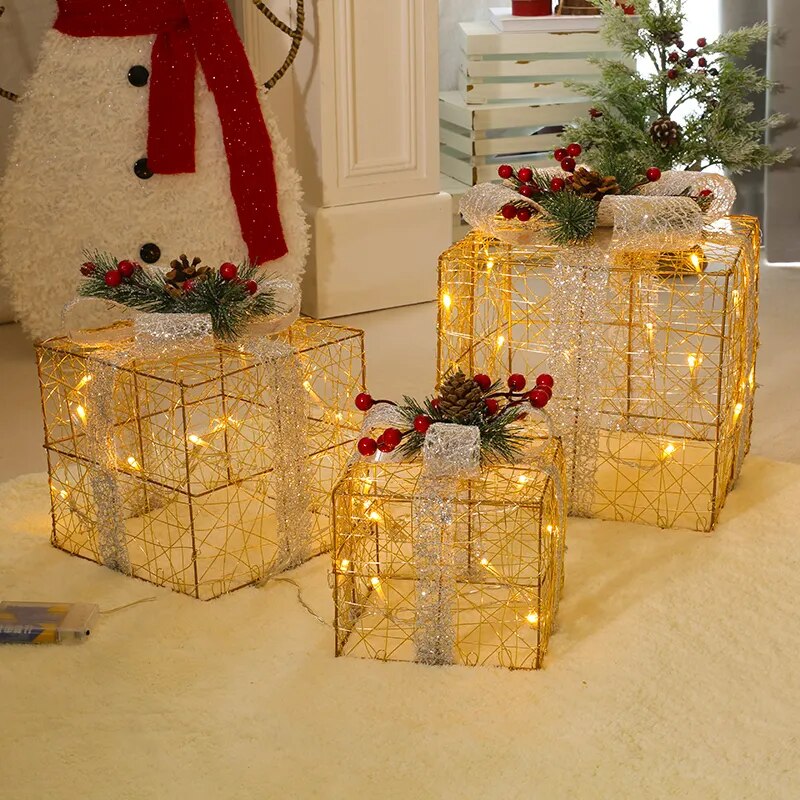 Creative Ornaments Christmas Decoration Glowing Christmas Deer Christmas Tree Ornaments Reindeer Family New Year Decoration