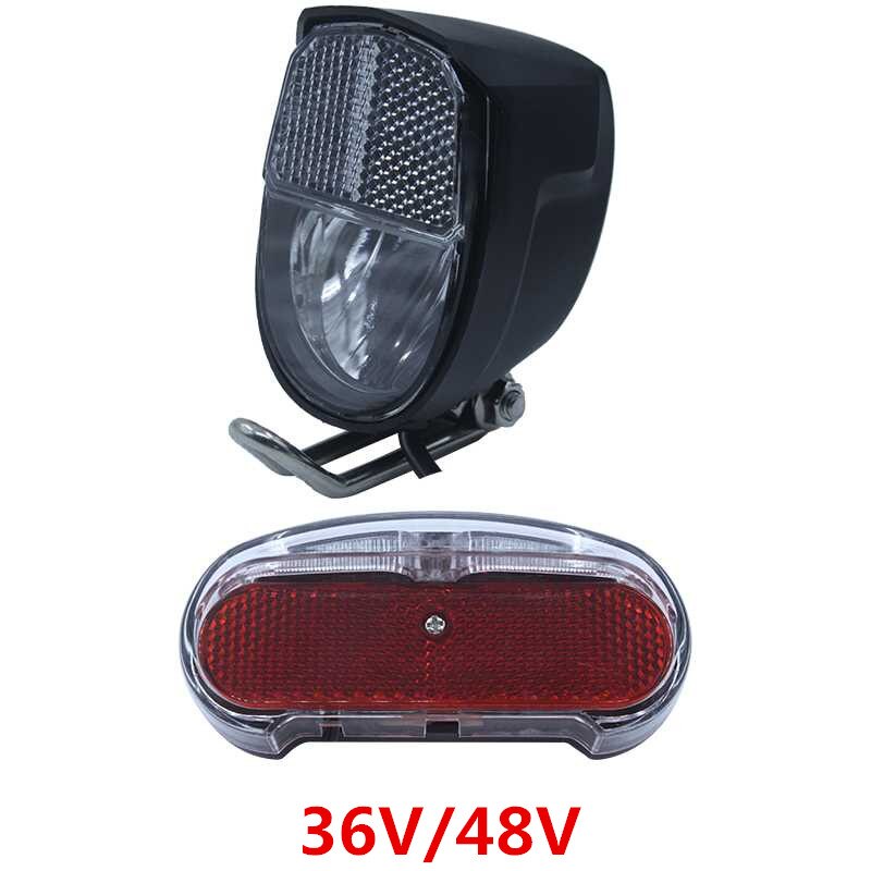 36V 48V Compatible E-Bike Headlight Taillight Set Front Light Rear Light Set Headlamp Taillamp Set