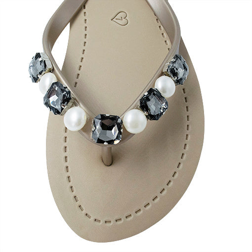 Beach Pearl - Crystal Rhine Stone Embellished Women's Flat Flip Flops