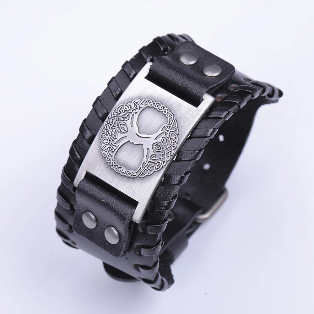 Skyrim Tree of Life Vintage Wrap Wicca Metal Leather Bracelet Amulet Adjustable Cuff Bracelet Vintage Jewelry Men