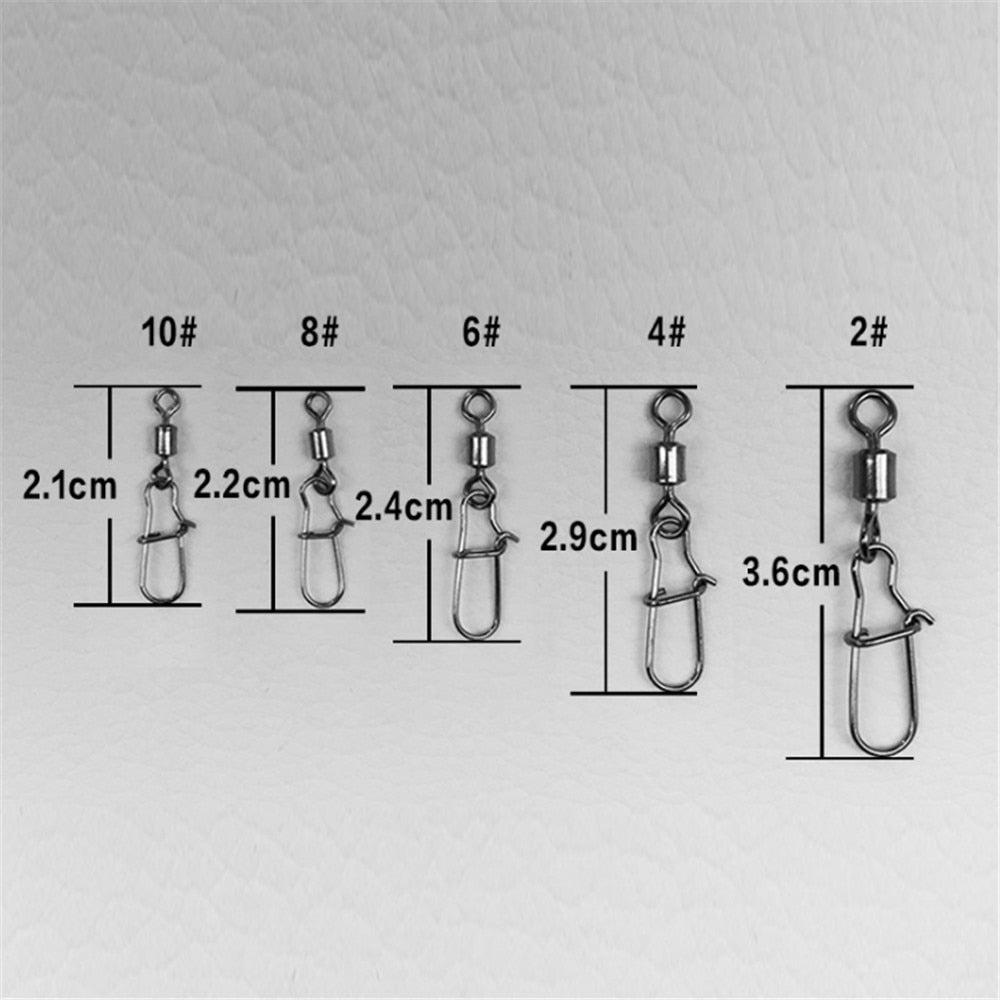 30pcs/Lot 2# -10# High Speed Spinner Fishing Rolling Swivel With Fast Lock Snap Hook Lure Connector Bait Terminal Fishing Tackle