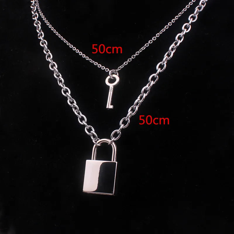 Stainless Steel Chain and Alloy Chain Punk Padlock Necklaces for Women Rock Hiphop Key Lock Necklace Men Chic Di112