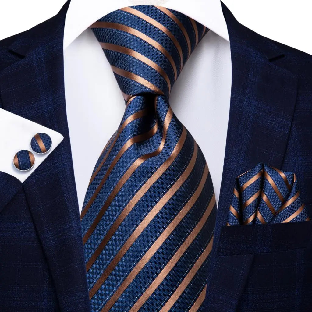 Business Tie for Men Silk Blue Tie Dots Necktie Set Plaid Cufflinks for Wedding Business Tie 150cm Hi-Tie SN-3529