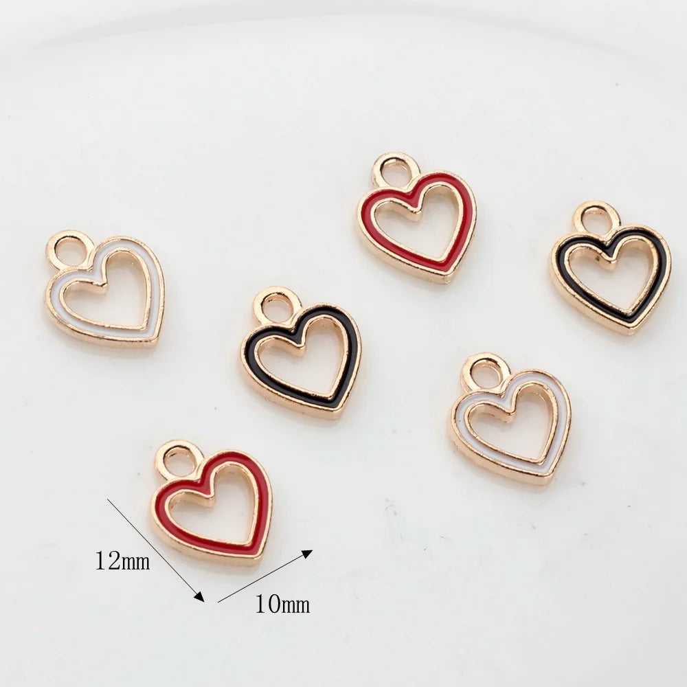 50pcs/Lot Zinc Alloy Charms Enamel Mini Sweet Heart Hollow Charms for DIY Necklaces Bracelets Jewelry Making Accessories