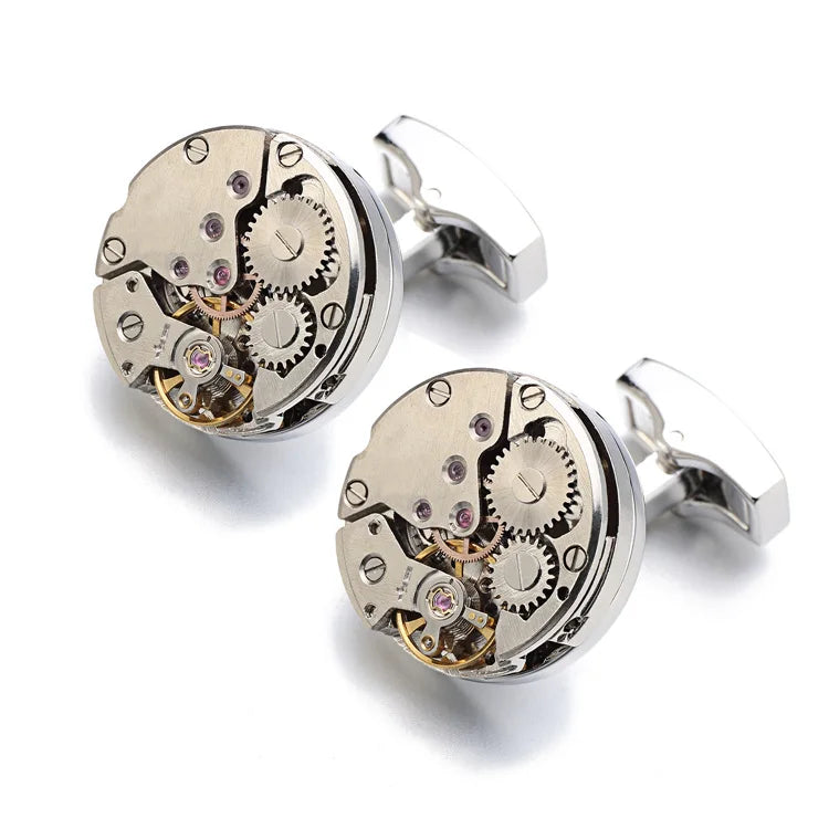 Hot Watch Movement Cufflinks for Immovable Stainless Steel Steampunk Gear Watch Mechanism Cuff Links for Mens Relojes Gemelos