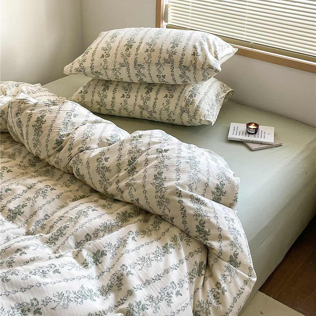 Double Layer Cotton Bedding Set Infant Class Softness Floral Design Duvet Cover Bed Sheet Pillowcases 4 Pieces Bedding Set