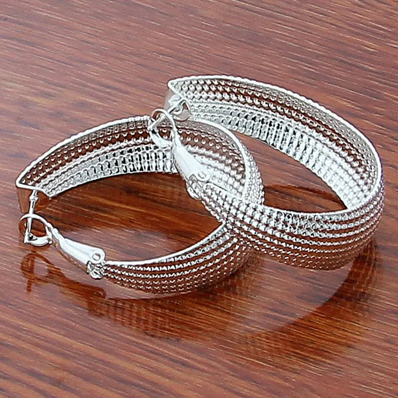New Trendy 925 Sterling Silver Simple 3.5cm/5cm Circle Round Hoop Earring for Woman Fine Jewelry