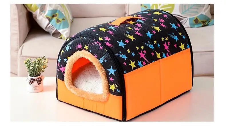 Large Pet Dog Bed Cat House Cave Comfortable Print Stars Kennel Mat for Pet Puppy Winter Summer Foldable Cat Bed Pet Supply