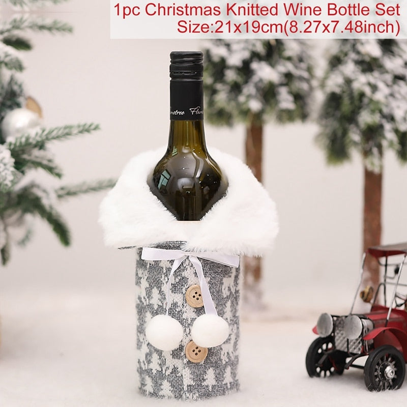 Christmas Wine Bottle Cover Merry Christmas Decor for Home 2023 Navidad Noel Christmas Ornaments Xmas Happy New Year 2024